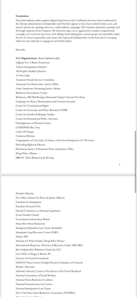 Organizaciones internacionales piden al Congreso de EE. UU. investigar ataques militares en el Caribe 4 G3dIE83WcAEpZEZ