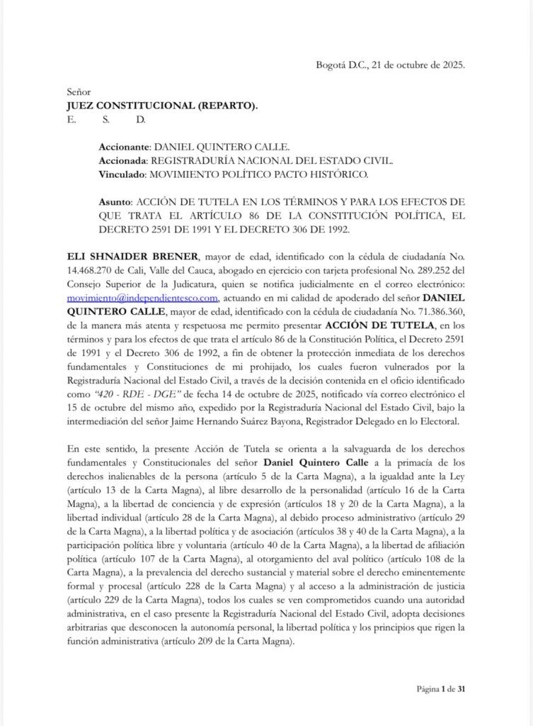 Daniel Quintero impugna decisión de la Registraduría y llevará el caso ante la justicia 1 G4W4pVjWMAAwMJS 1