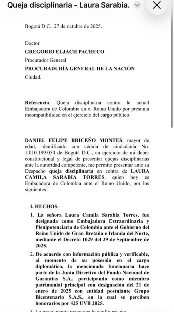 Concejal Daniel Briceño denuncia ante la Procuraduría a Laura Sarabia por posible inhabilidad 1 G4WMU9wXwAA9 AN 1
