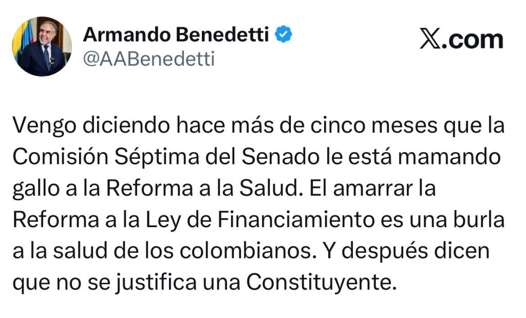 Benedetti arremete contra el Congreso: “La Comisión Séptima le está mamando gallo a la Reforma a la Salud” 1 G4Xo9nDXcAAiUAe 1