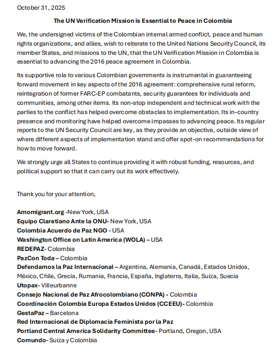 Organizaciones de paz y víctimas del conflicto piden a la ONU mantener su misión en Colombia 1 G4leBkmW4AA1VHE