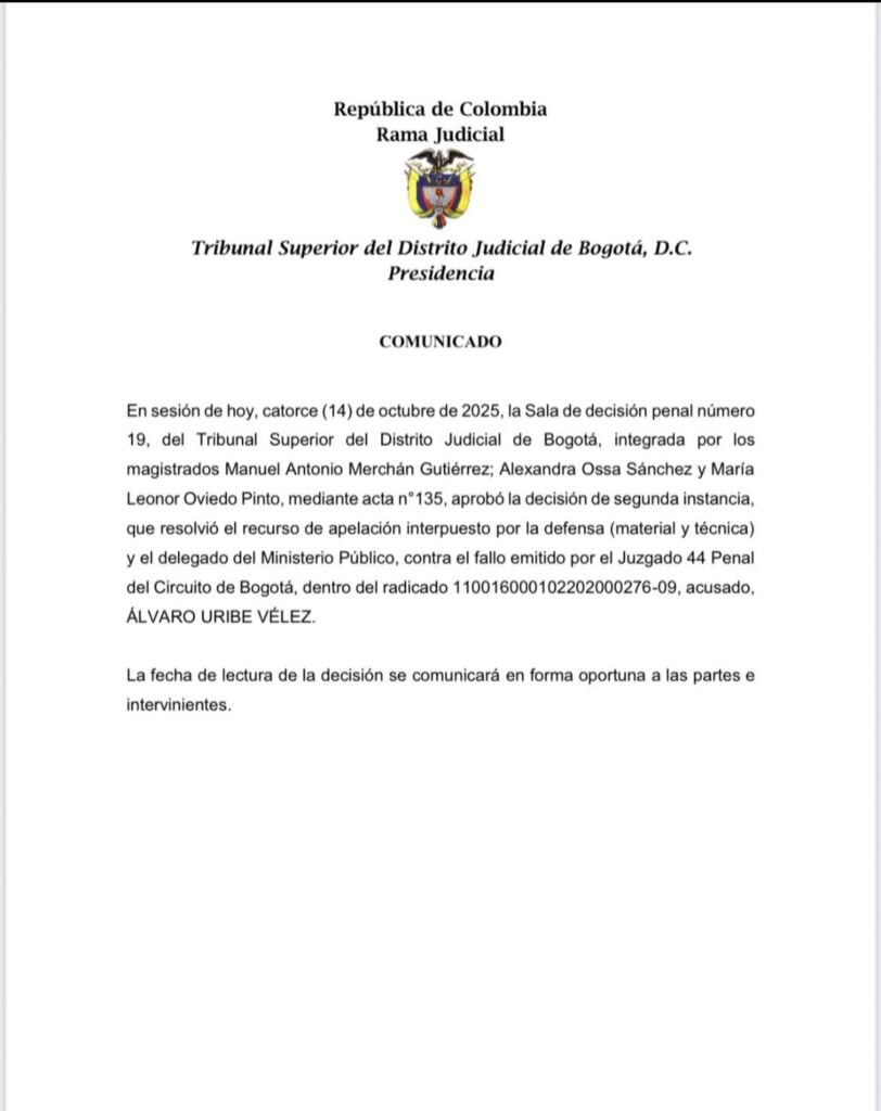 Próximo martes el Tribunal Superior de Bogotá leerá fallo de segunda instancia contra Álvaro Uribe 1 tribunal alvaro uribe 812x1024 2