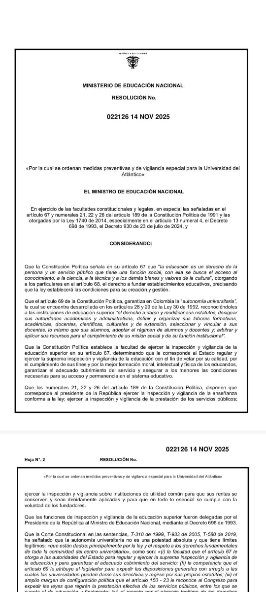 Universidad del Atlántico es intervenida por el Ministerio de Educación: activan vigilancia especial 1 3413e91f 89d8 484a 8eae 0b1ddb6b2ecf