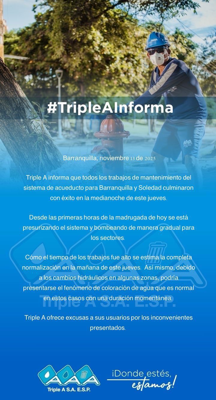 Triple A culmina trabajos y anuncia normalización del servicio de agua en la mañana de este jueves 1 59b9e125 d662 42ed a3d8 9cf6a2d7ab99