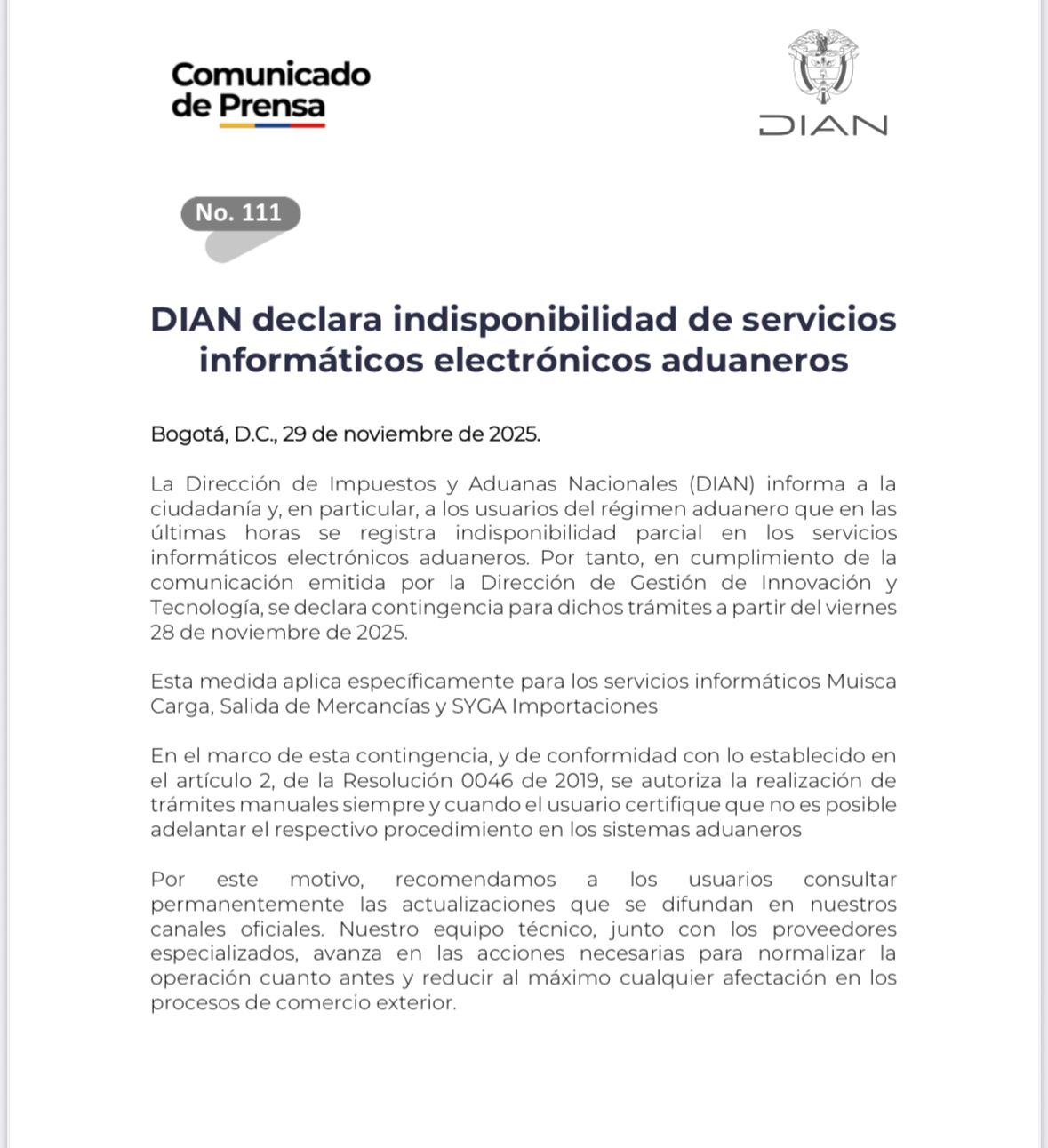 ¡Alerta en aduanas! DIAN declara indisponibles varios servicios informáticos por fallas técnicas 1 G67uSHOWMAE eeQ