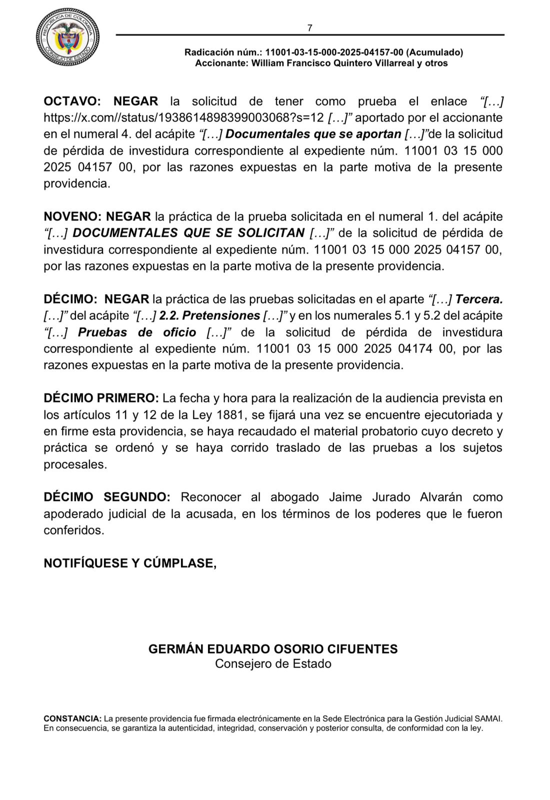 Consejo de Estado ordena nuevas pruebas en proceso de “muerte política” contra la senadora Isabel Zuleta 2 G6HplywXsAEEUsF