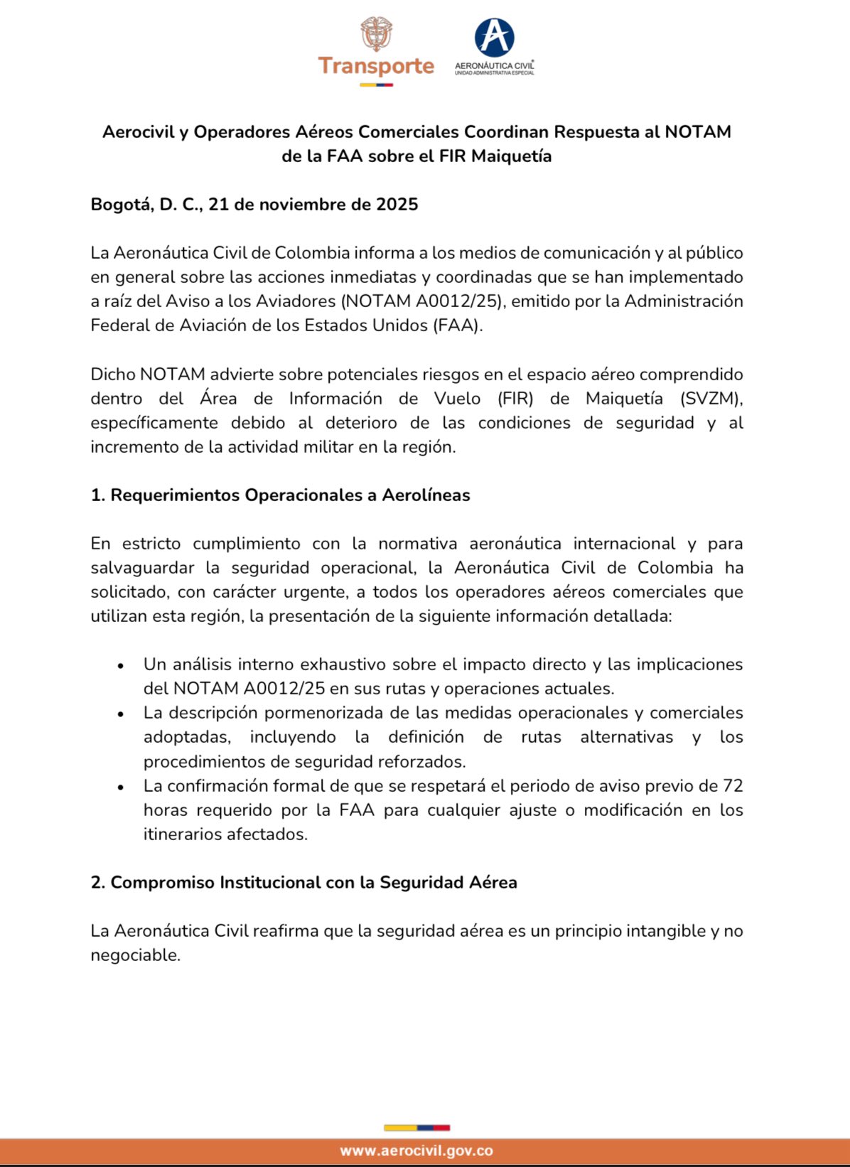 Alerta en espacio aéreo cercano a Venezuela: Aerocivil y aerolíneas activan protocolos de seguridad 1 G6VE0RbWoAAlI2p