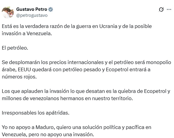 Petro niega apoyar a Maduro o una invasión a Venezuela, pero pide salida “política y pacífica” 1 G6c2UumWkAA eny