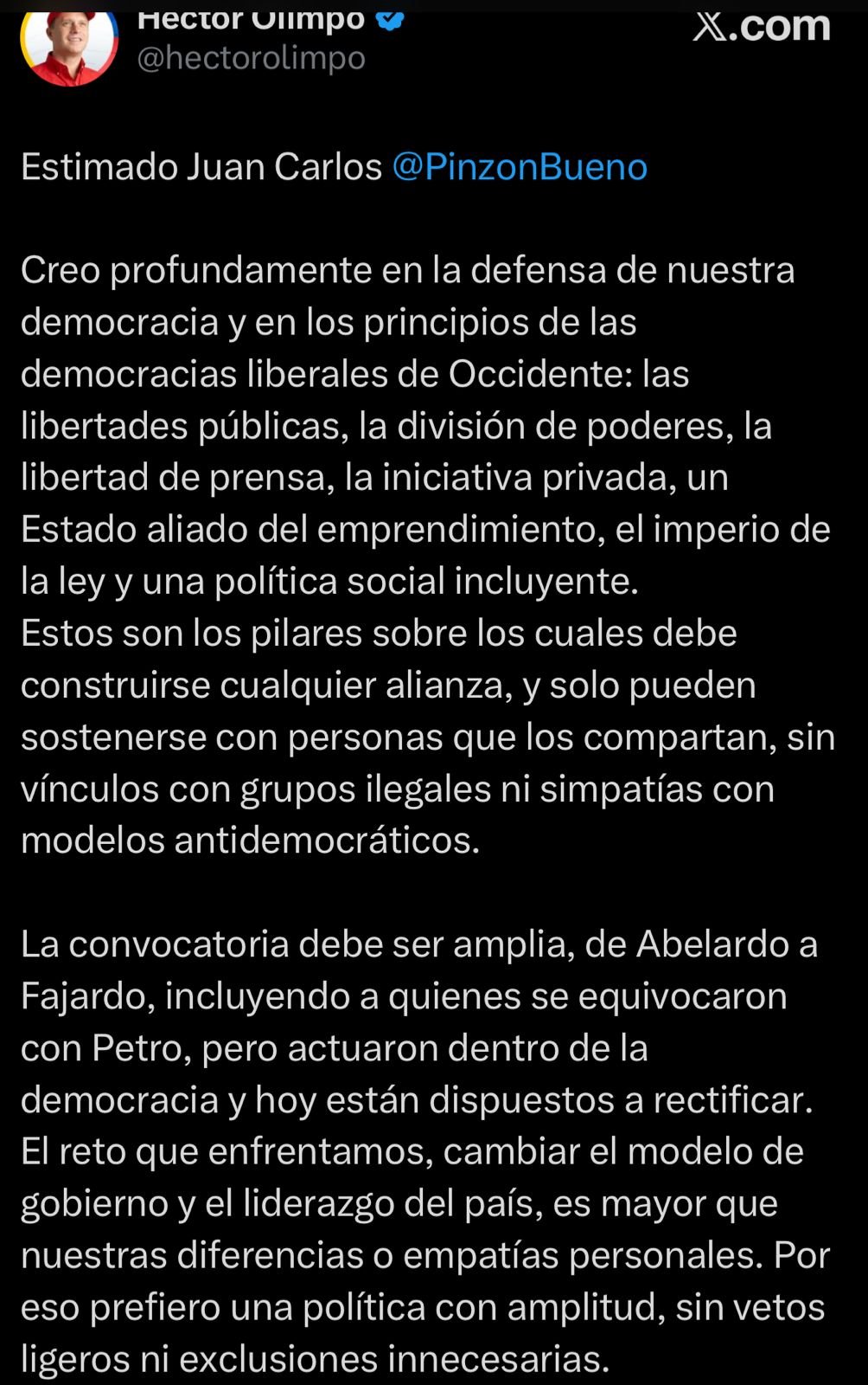Héctor Olimpo Espinosa se une a Juan Carlos Pinzón para construir coalición presidencial 2 G6hZlgsWQAAmGA6