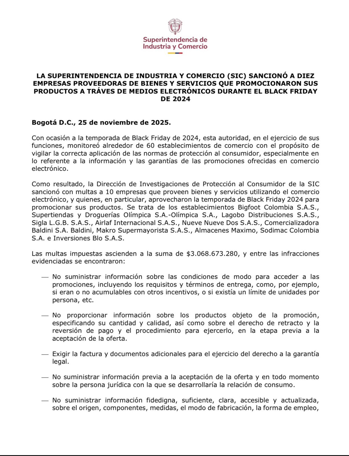 SIC multa a Homecenter, Dafiti, Bosi y otras empresas por más de $3.000 millones por irregularidades en Black Friday 2024 1 G6mKZl4XQAEPf6o