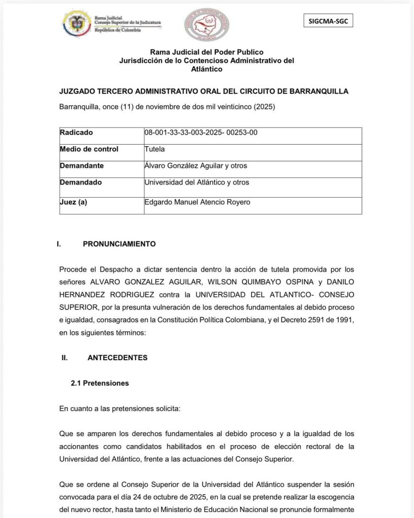 Juzgado suspende resolución que anulaba elección del rector de la Universidad del Atlántico 1 c6c63ec9 2a29 47ff ae16 8dd87c9bc538