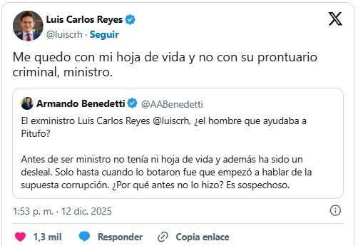 Rifirrafe: "Me quedo con mi hoja de vida y no con su prontuario criminal", Reyes a Benedetti 2 1 48