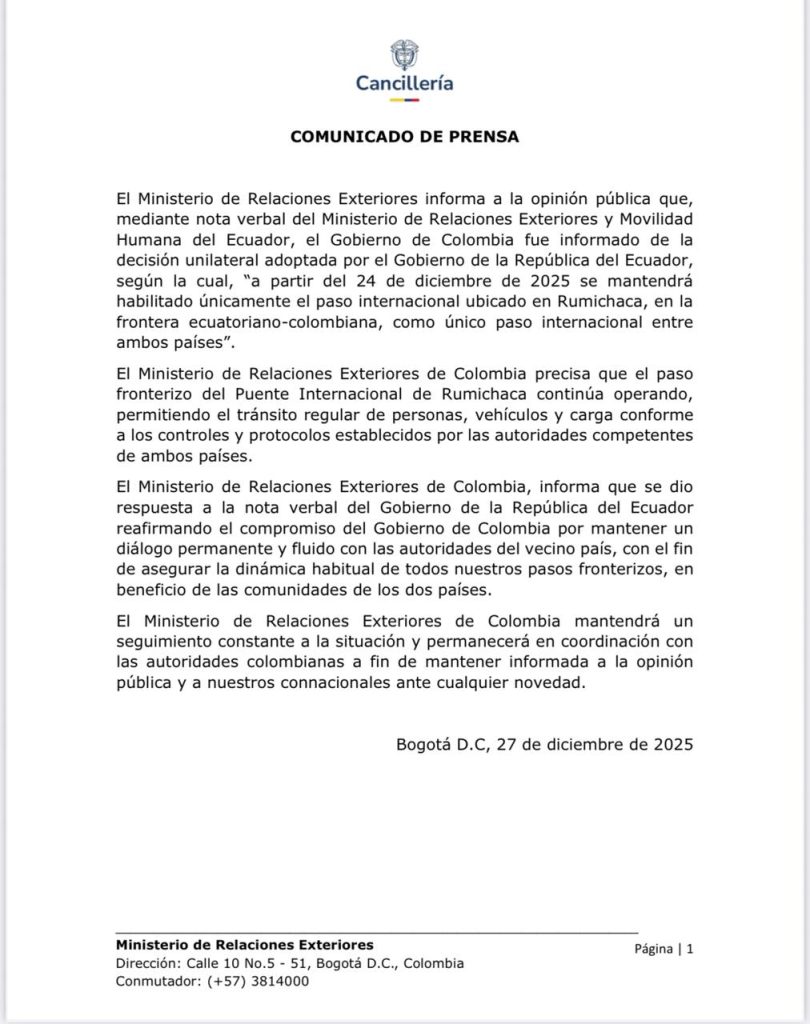 Ecuador cerró pasos fronterizos y solo habilitó el puente de Rumichaca con Colombia 1 G9MCdP3WAAAlA3E 1