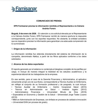 Famisanar responde a denuncias por presuntas contrataciones y altos costos administrativos 1 G