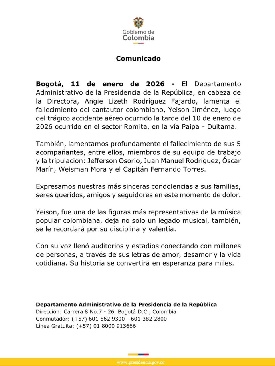 Gobierno lamenta la muerte de Yeison Jiménez tras trágico accidente aéreo en Boyacá 1 G YtdXqXcAAtVaL