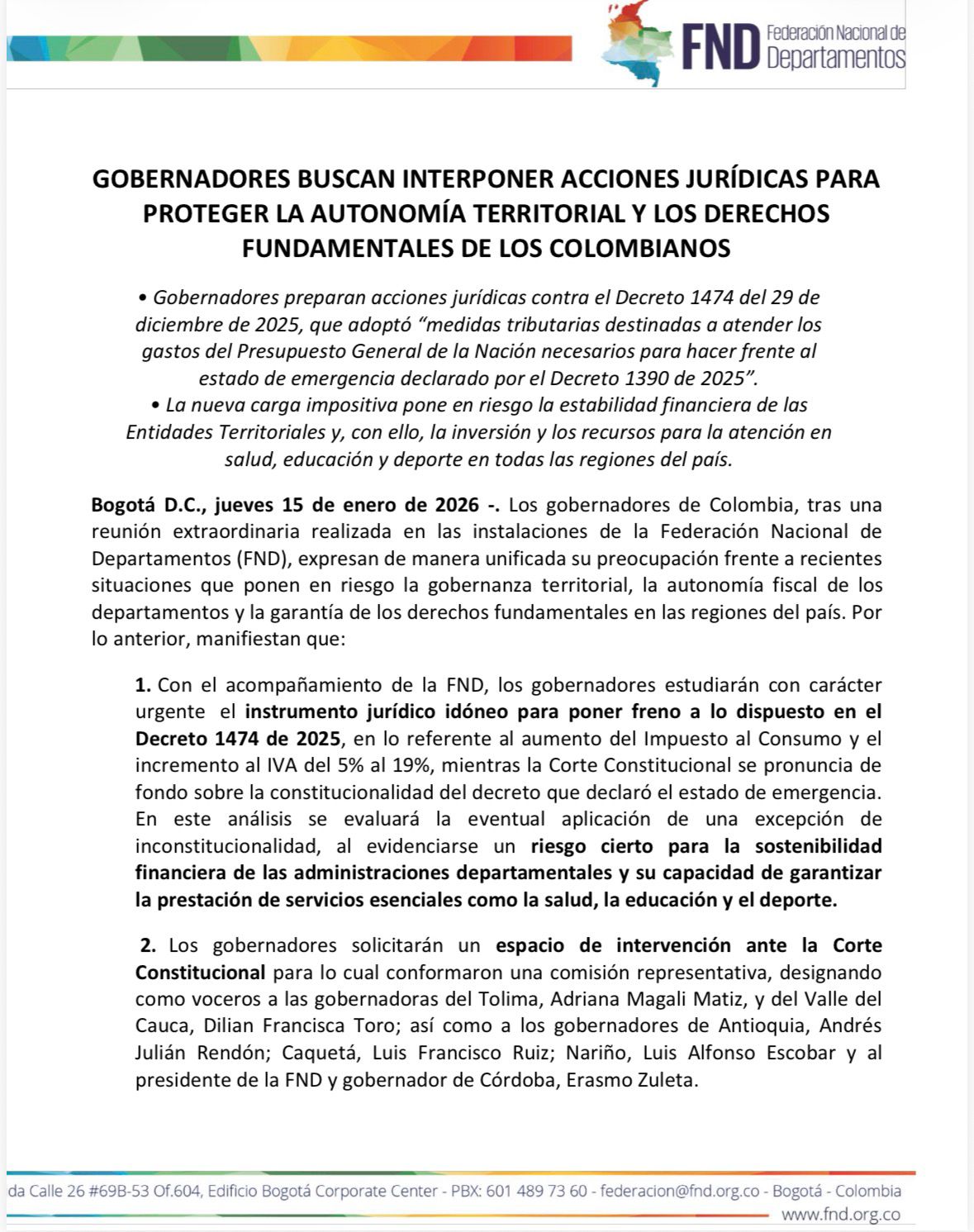 Todos los gobernadores se rebelan frente a la emergencia económica y buscan frenar decreto del Gobierno 1 G