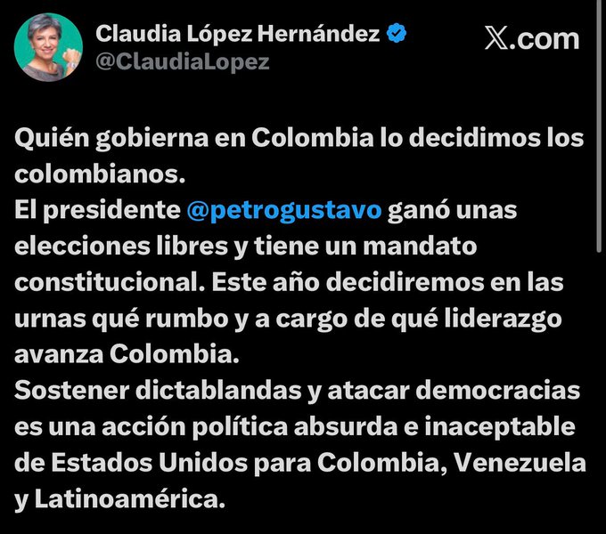 Aspirantes presidenciales rechazan amenazas de Donald Trump y piden respeto por la soberanía de Colombia 1 G95hfmrW0AAfjkj