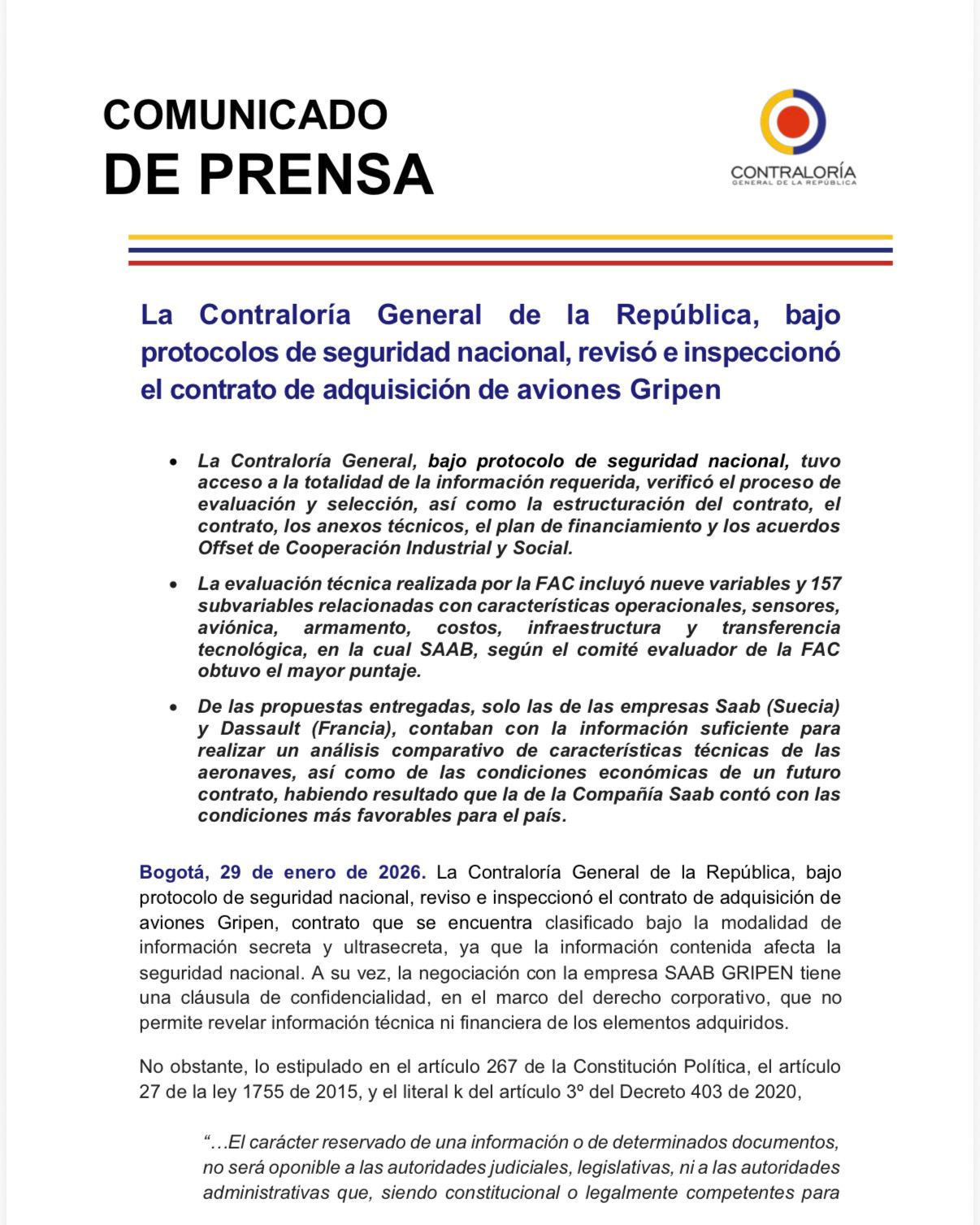 Contraloría avala contrato del Gobierno para compra de aviones Gripen a empresa sueca Saab 1 G 1De2FWwAAPRNf