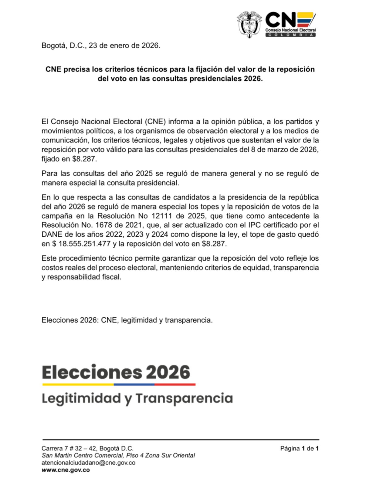 CNE fija reposición por voto y tope de gastos para consultas presidenciales de marzo 1