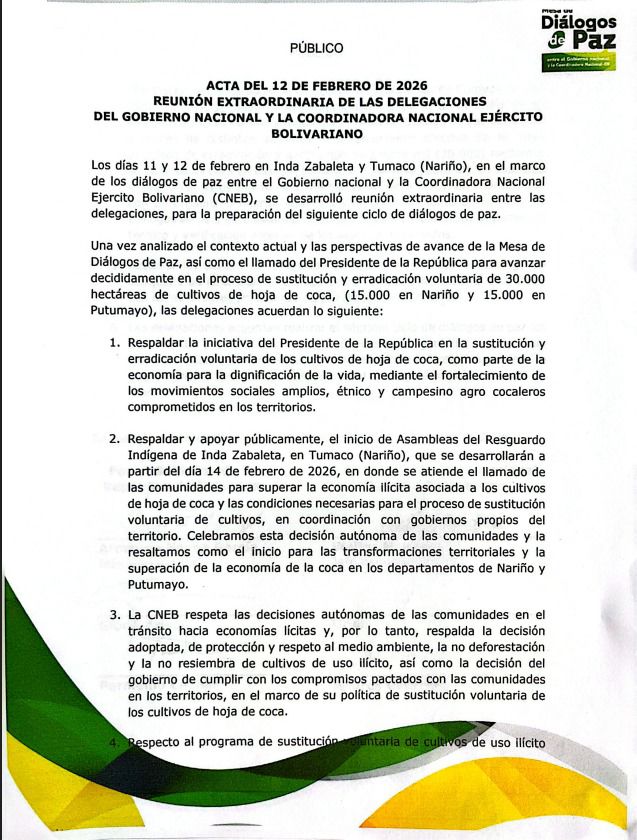 Gobierno y CNEB acuerdan erradicación voluntaria de 30.000 hectáreas de coca en Nariño y Putumayo 1 HBCNR4pWwAAzI81