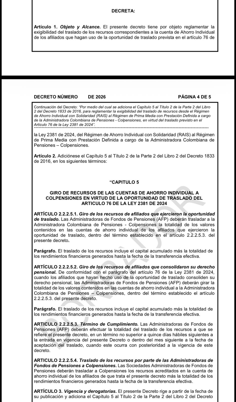 Ministerio del Trabajo propone reglamento para traslado de recursos pensionales al régimen público 1