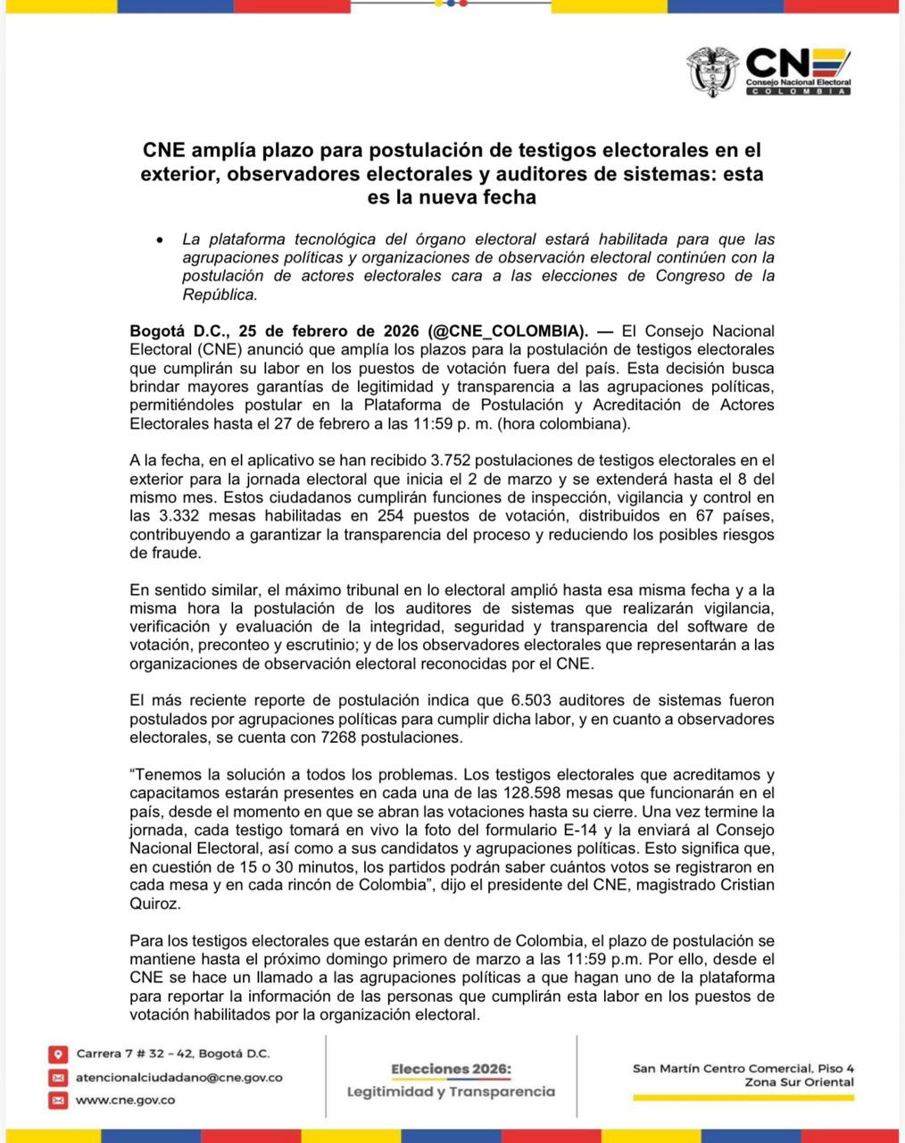 CNE extiende plazos para inscripción de testigos electorales en elecciones dentro y fuera del país 1 HCCXLigXIAAG5FM