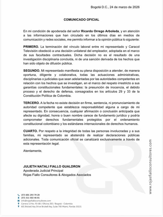 Abogada de Ricardo Orrego afirma que su salida de Caracol fue decisión unilateral del canal 1 657304138 18575655892008745 6243479347066011551 n