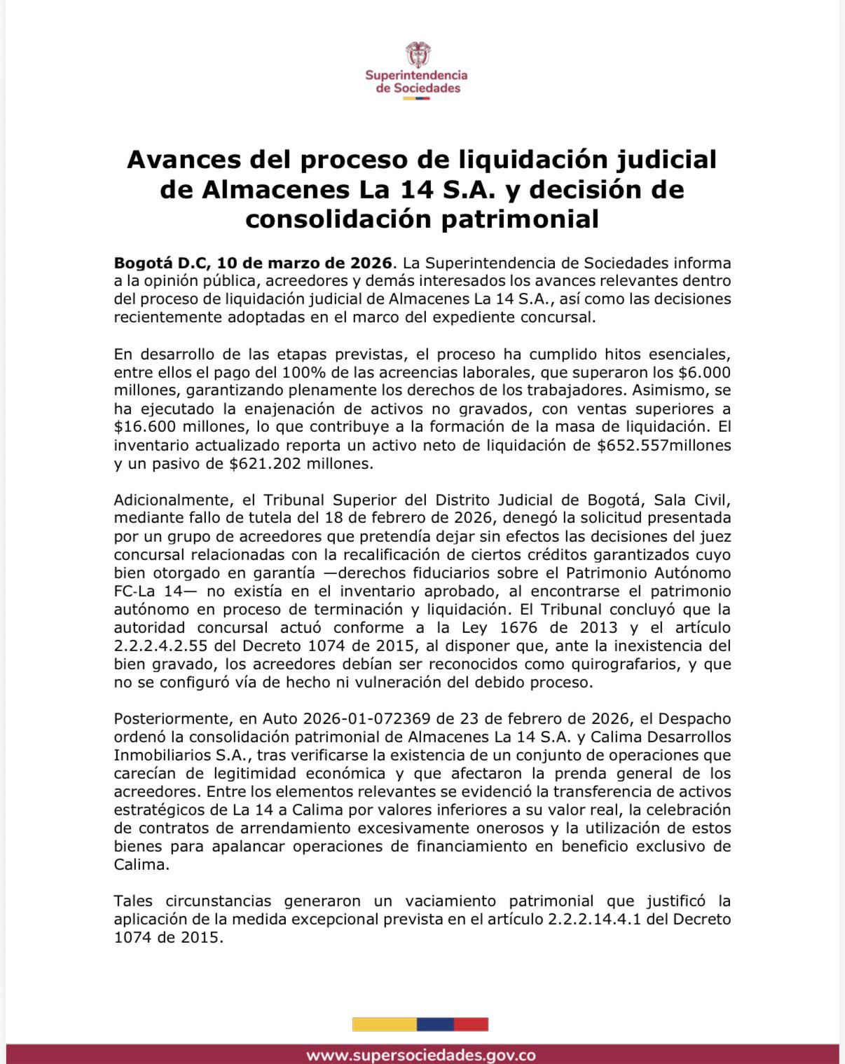 Liquidación de Almacenes La 14: SuperSociedades confirma pago total de acreencias laborales 1 HDC V7CXIAAnWEo