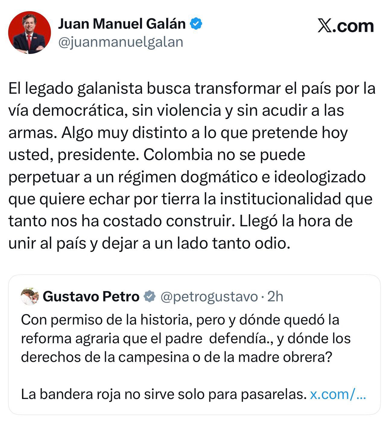 Juan Manuel Galán responde a Petro por aval a Paloma Valencia 1 HDTSDrZbYAAJodz