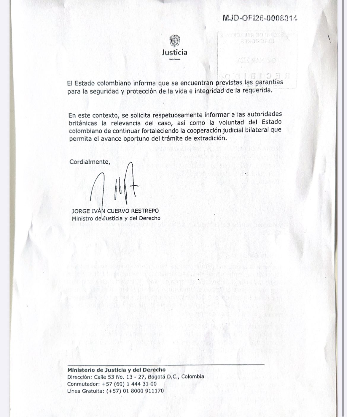 MinJusticia pide activar canales diplomáticos para extradición de mujer investigada por muerte de dos niñas 2 HDi6KP5agAAI8Fg