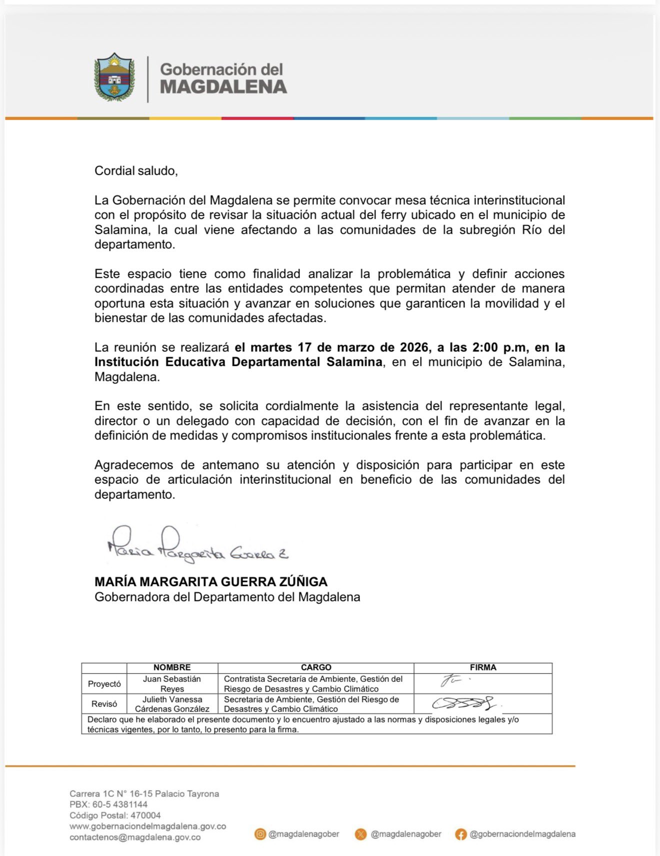 Gobernadora del Magdalena convoca mesa interinstitucional por crisis del ferry en la Subregión Río 2