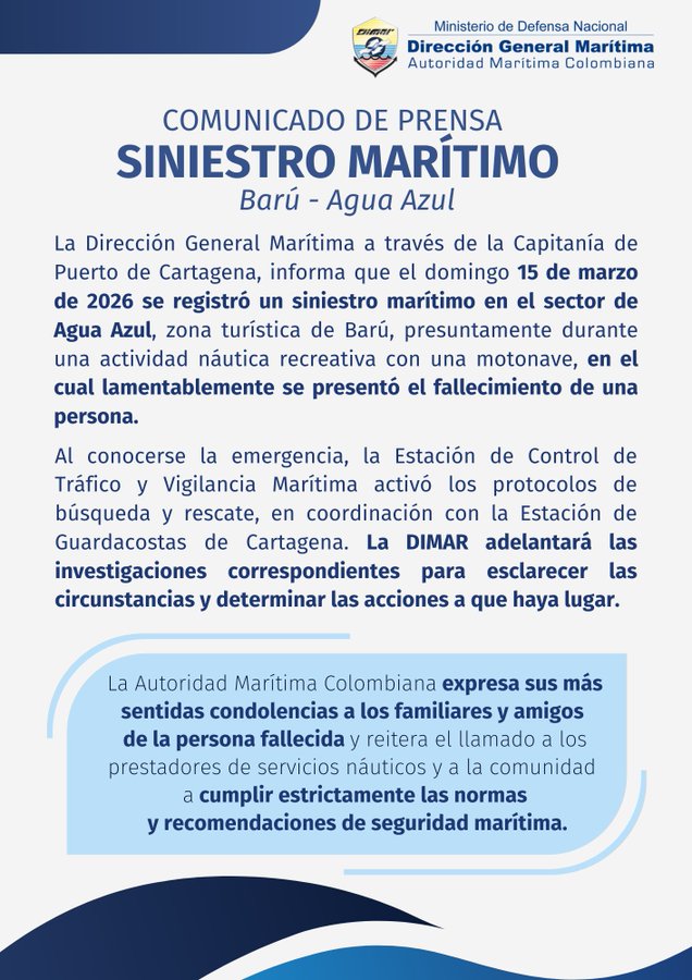 Dimar abre investigación por muerte de médica tras accidente náutico en Barú 2 HDjg8h2WoAE8Yhn