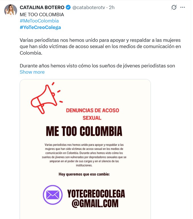 Escándalo en Noticias Caracol impulsa iniciativa “Me Too Colombia” para denunciar acoso en medios 1 Me too Colombia