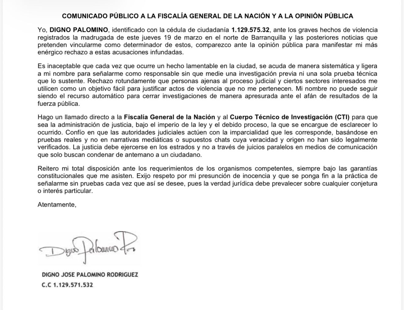 “No soy responsable”: Digno Palomino rompe el silencio y niega estar detrás de la violencia en Barranquilla 1 WhatsApp Image 2026 03 21 at 11.26.01 AM