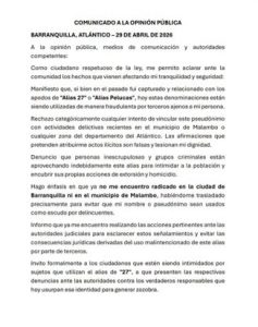 Ciudadano se pronuncia y rechaza uso indebido de alias “27” o “Pelucas” para actos delictivos en el Atlántico 2 686200087 122203196330488354 2142863441304205359 n