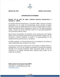 INPEC rechaza atentado contra directivos de la cárcel de Palogordo en Girón 1 HFhjAyaWUAAUhLz