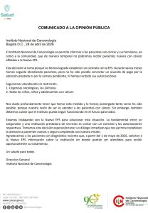 Instituto Nacional Cancerológico suspenderá atención a nuevos pacientes de Nueva EPS desde mayo 1 HHDBeA8bUAAIveq