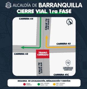 Desde esta noche, cierre parcial temporal de la intersección de la calle 72 con carrera 43 2 Esquema de senalizacion y desvio tramo calle 72 mayo13 1