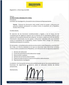 Procurador Gregorio Eljach pide informe sobre denuncias contra Petro por presunta participación en política 1 HJLY8qxW8AAofEK