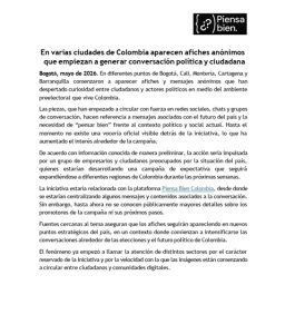 Aparecen carteles en diferentes muros del centro de Barranquilla ¿Qué es lo que nos están pidiendo "pensar bien"? 8 df 16