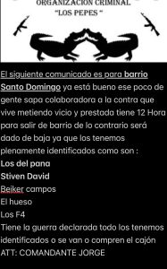 Alerta en Santo Domingo por circulación de panfleto con amenazas atribuidas a grupo criminal 1 2289254c 761f 4d1b a1a4 fa4c99ec4a4c 1