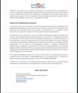 MOE desplegará más de 2.600 observadores para vigilar la segunda vuelta presidencial 2 HLLNmbeXQAEEs U