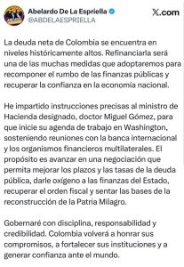 Ofensiva financiera en Washington: De la Espriella envía a Miguel Gómez para negociar el refinanciamiento de la deuda colombiana 1 HMOThBWXwAAZyyF