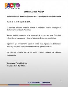 Pacto Histórico se suma a los partidos tradicionales y respalda a Jorge Laverde para la Contraloría 1 HPh55aOX0AAuzlF