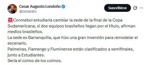 César Augusto Londoño confundió la Libertadores con la Sudamericana y protagonizó nuevo ‘blooper’ 1 820005661 1438310141522236 6532736793893305340 n