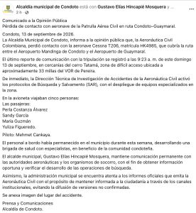 Confirman los cinco ocupantes de la avioneta que desapareció en la ruta Condoto–Guaymaral 1 HSIU2oqXMAIcFj7
