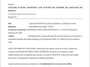 Defensa de Olmedo López pide revisar su medida de aseguramiento tras traslado a La Picota 3 HUBnTNzXwAAfnfN